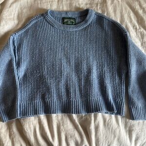Vintage inspired grey blue women’s cropped boxy crewneck knit sweater size large